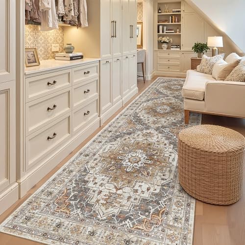 Madane Hallway Runner Rug 3x10 Washable Kitchen Runners 10ft, Turmeric/Grey - Image 3