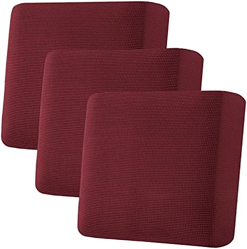 H.VERSAILTEX Super Stretch Individual Seat Cushion Covers - Sofa & Couch Cushion Slipcover Sets - Thick Jacquard Textured Twill Fabric (3 Piece XL Sofa Cushion Covers, Burgundy Red) by HVERSAILTEX