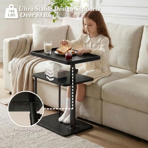 Faesun C Table End Table Adjustable Height, 360°Swivel TV Tray Table for Small Spaces, Small Nightstand for Living Room, Bedroom, Black - Image 5