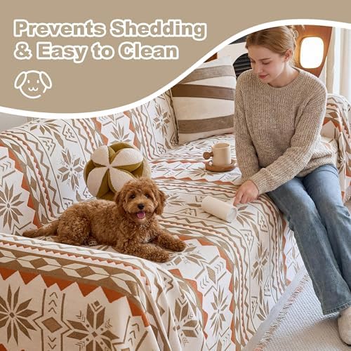Couch Cover for Dogs Washable Sofa Cover, Sectional Couch Covers, Sofa Covers for 2 Cushion Couch, Non Slip Stripe Sofa Slipcovers Furniture Protector (Khaki Orange,91 * 118) - Image 3