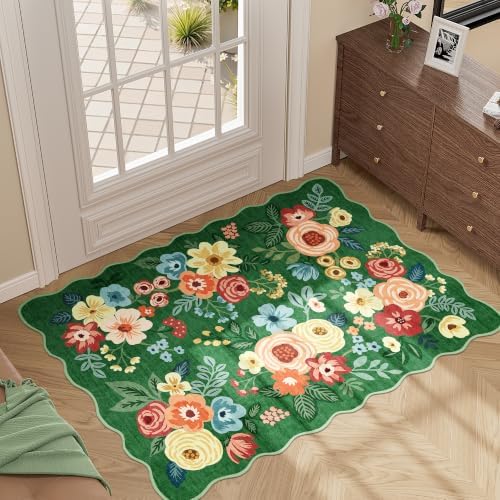 DUKINO 2x3 Rug for Entryway, Floral Door Mat Washable Rug, Dark Green - Image 3