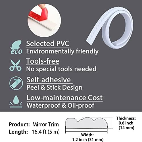 Gaahing Peel and Stick Wall Trim, Self-Adhesive Crown Molding for Mirror Frame Cabinet Tile Edge Home Decor, 16.4ft x 1.2in - Image 6