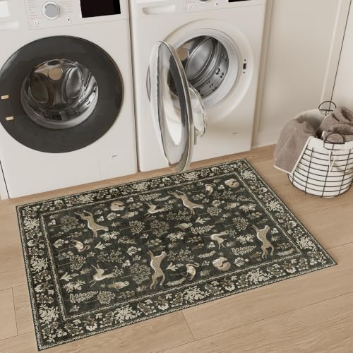 DUKINO 2x3 Entryway Rug, Washable Animal Rug for Kitchen, Charcoal Black - Image 6