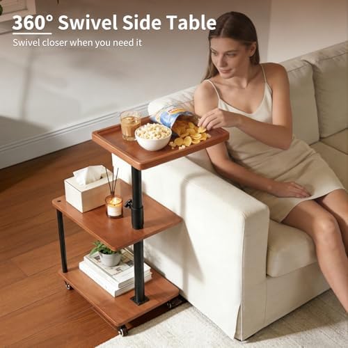 Rolling Side Table with Tray for Living Room, Adjustable Height Swivel End Table for Different Seating Types, Ideal for Couch, Sofa, Recliner and Living Room - Image 6
