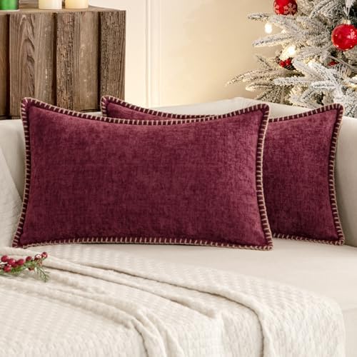 MIULEE Decorative Lumbar Throw Pillow Covers 12x20 Inch Burgundy Red 2 Pack by MIULEE