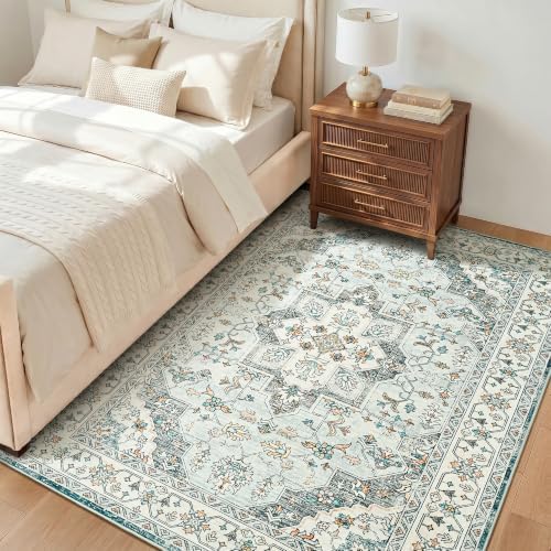 Hanples 5x7 Area Rugs for Living Room, Washable Rug Vintage Floral, Blue - Image 4