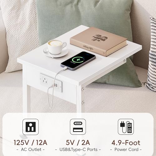 Vagusicc C Shaped End Table with Charging Station, C Table End Table Adjustable Height Sofa Table, Side Table for Couch, Couch Table that Slide Under, TV Tray Arm Table for Living Room,Bedroom, White - Image 7