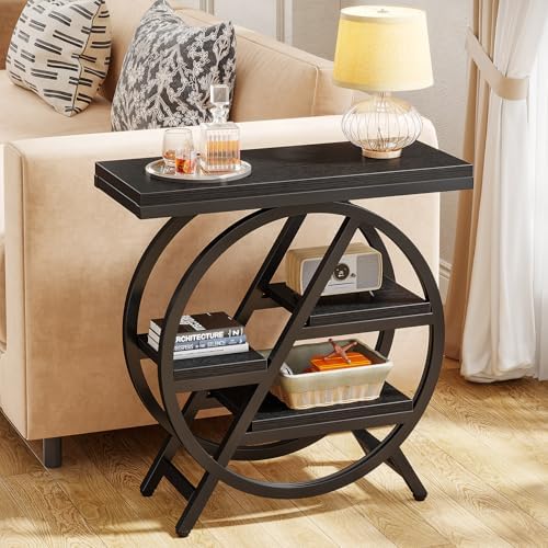 Tribesigns End Table for Living Room, 3-Tier Narrow Side Table with Storage, Wood Sofa Side Table with Geometric Metal Frame, Industrial Nightstand and Bedside Table for Bedroom, Black - Image 5