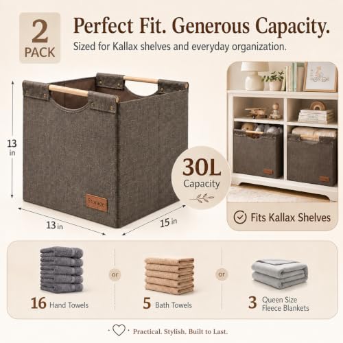 KAKAMAY Fabric Cube Storage Bin, Fits Kallax Shelf 13x15x13 2-Pack Brown - Image 3