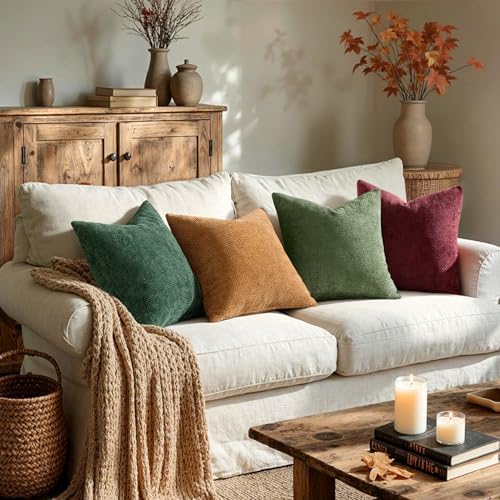 MIULEE Soft Decorative Chenille Pillow Covers Christmas Dark Green 18x18 - Image 2
