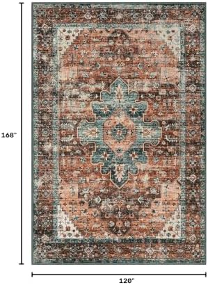 Moynesa Ultra-Thin Washable 10x14 Area Rugs for Living Room, Boho Large Living Room Rug Non Slip,Vintage Oriental Indoor Floor Carpet for Dining Room Table Dorm Home Office Decor, Brick Red - Image 2