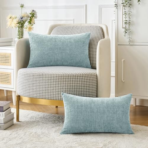MIULEE Soft Chenille Lumbar Throw Pillow Covers Light Blue 12x20 Pack of 2 - Image 5