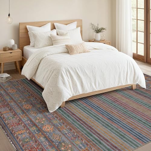 Nakagishi 9X12 Area Rugs Living Room: Washable Large Vintage Rug Neutral Non-Slip Soft Stain Resistant Indoor Carpet for Bedroom Nursery Dining Room Office Playroom - Multi Color - Image 5