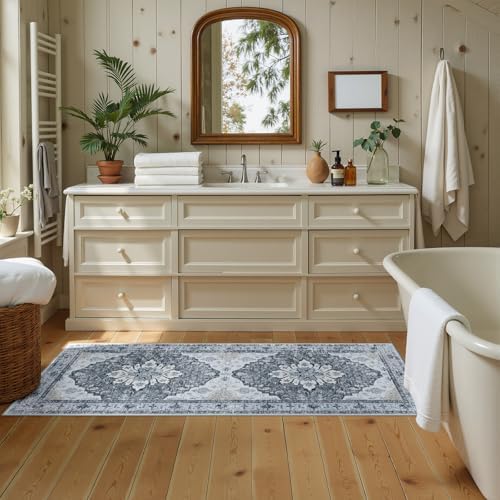 RELEANY Washable Area Rug, Runner 2'x5', Grey/White/Beige - Image 3