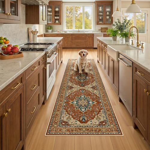 RELEANY Washable Area Rug, Runner 2'6"x8', Red/Orange/Blue/Brown by RELEANY