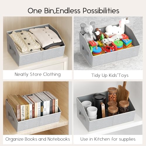 Homsorout Large Closet Organizers and Storage Bins - 8 Pack Trapezoid Storage Baskets for Shelves, Foldable Fabric Baskets with Handles Ideal for Closet, Basket, Wardrobe and Shelf Storage, Light Grey - Image 6