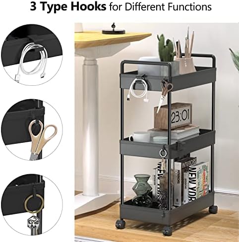 SOLEJAZZ 3 Tier Slim Rolling Storage Cart Organizer with Wheels, Black - Image 3