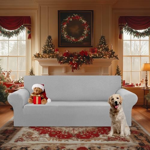 KEKUOU Stretch Oversized Couch Covers for Sofa Slipcover,Silver - Image 2