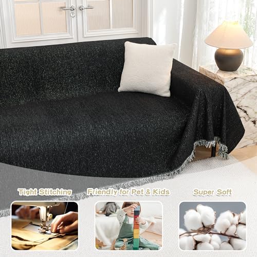MYSKY HOME Oversized Couch Cover Sofa Covers Couch Covers for 3 Cushion Couch Sofa Pet Friendly L Shaped Couch Cover Sectional Couch Covers Non Slip Furniture Protector for Kids, Dogs, 91"x150", Black - Image 2