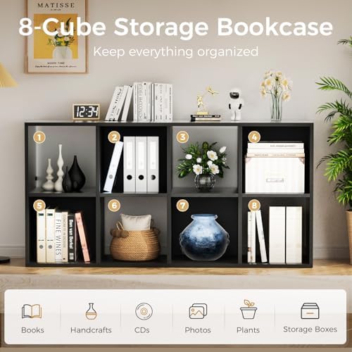 COMHOMA 8 Wood Cube Storage Organizer with Open Back and Removable Back Panels, 11In Black Cube Storage Bookshelf, Cubicle Shelf Bookcase for Home Office Bedroom Living Room, Vertical or Horizontal - Image 5