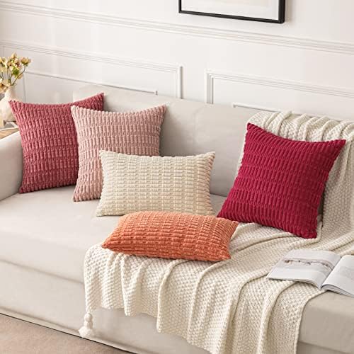 MIULEE Corduroy Decorative Throw Pillow Covers 20x20 Crimson Pack of 2 - Image 2