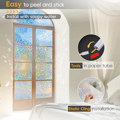 Rainbow Window Privacy Film Decorative, Stained Glass Tint for Home, 3D Decals Clings for Glass Windows, Static Cling Sticker, Suncatcher Cover, 23.6 Inch x 78.74 Inch - Image 6
