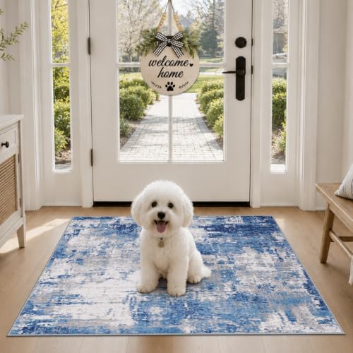 RELEANY Washable 2'x3' Abstract Area Rug for Living Room Blue Gray - Image 2