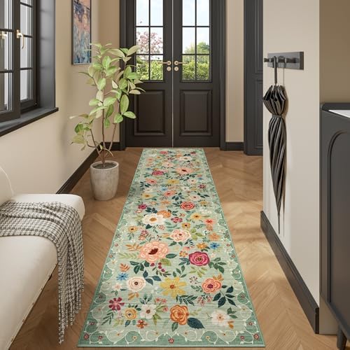 DUKINO 2x12 Washable Runner Rug, Non Slip Long Kitchen Runner Rug, Green - Image 6