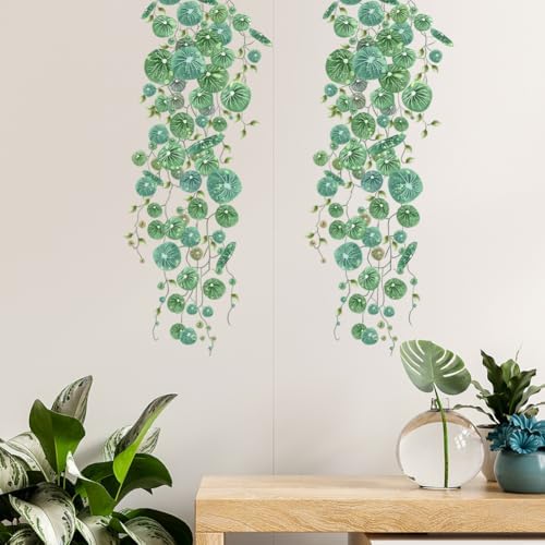 Hanging Green Vine Wall Decals,Succulent Plants Wisteria Floral Flowers Butterflies Birds Wall Stickers, Self-Adhesive Vinyl Removable Living Room Sofa TV Wall Decor - Image 3