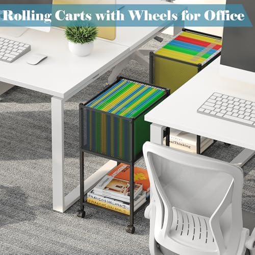 Sbanmao Letter/Legal Rolling File Cart, Narrow Mobile File Cabinet with Wheels Hanging Files, Metal Hanging File Folder Cart File Organizer Under Desk Storage for Home Office, Black - Image 3