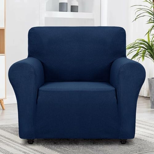 ZNSAYOTX Super Stretch Chair Slipcover Universal Sofa Chair Covers for Living Room Dogs Pet Furniture Protector Spandex Armchair Slipcovers with Anti Slip Foam Sticks (Navy Blue, Chair) - Image 5