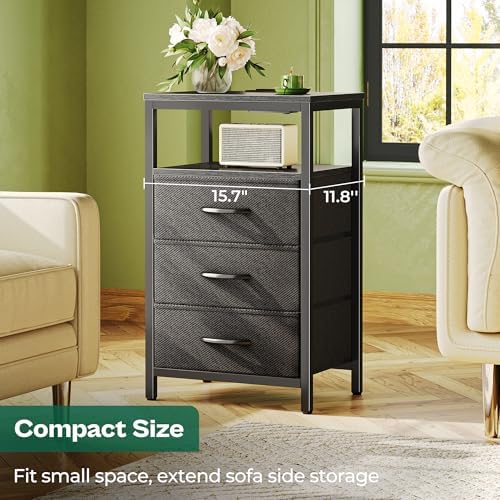 Huuger Nightstand with Charging Station, 27.6 Inch Bedside Table,Side Table - Image 5