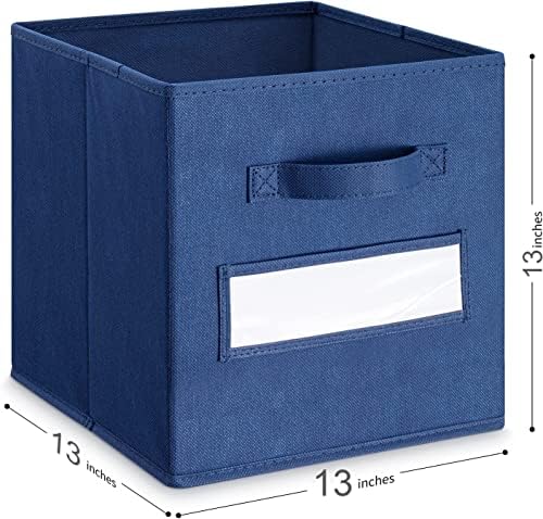 13x13x13 storage cube bins(Set of 8) Fabric storage cubes with 8 Labels Window Cards & a Pen, storage cubes 13x13, Collapsible 13 inch cube storage bins, Cubby Boxes, Navy Blue - Image 3