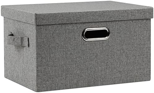 Graciadeco Medium 15" 21 Quart Collapsible Stackable Storage Bins with Lids, 1 Pack Gray Foldable Fabric Closet Storage Boxes with Lids, 4 Handles Heavy-duty Linen Cube Baskets for Bedroom by GraciadecoStorage