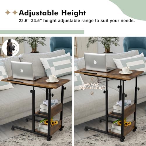Hadulcet Adjustable C Table with Charging Station, Tiltable Desk C Shaped End Table for Couch, Over Bed Table with Wheels Adjustable Height, Hospital Table Laptop Stand Drawing Desk, Rustic Brown - Image 4