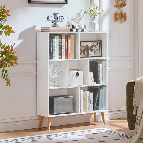 LEYAOYAO Cube Bookshelf, Mid-Century Modern Book Shelf with Legs, White - Image 2
