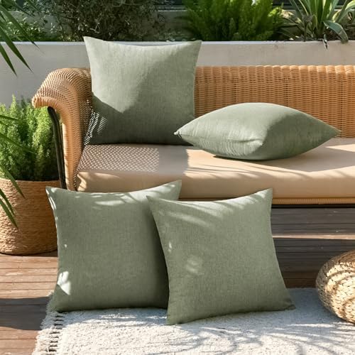 MIULEE Pack of 4 Decorative Outdoor Throw Pillow Covers Linen Waterproof Pillow Covers Summer Farmhouse Cushion Cases for Patio Garden Tent Balcony Couch Sofa 16x16 Inch Gray Green - Image 3