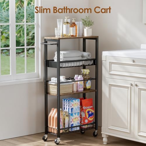 Slim Rolling Storage Cart, 4 Tier Narrow Storage Cart, 7.1in(W) - Image 4