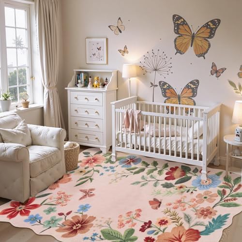 Lahome Floral Washable Rugs, 4X6 Pink Rugs for Bedroom Girls Living Room - Image 2