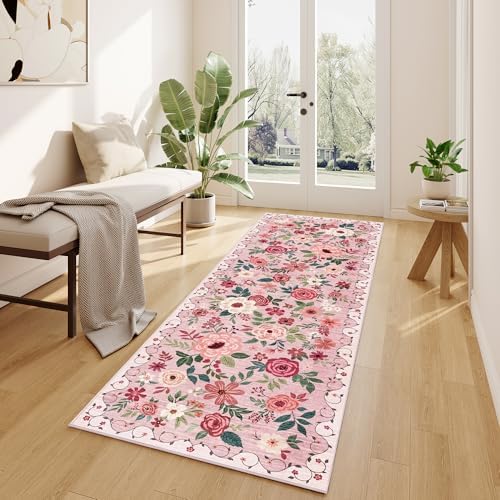 DUKINO 2.6x8 Runner Rug, Washable Runner Rug for Hallway Non Slip, Pink - Image 5