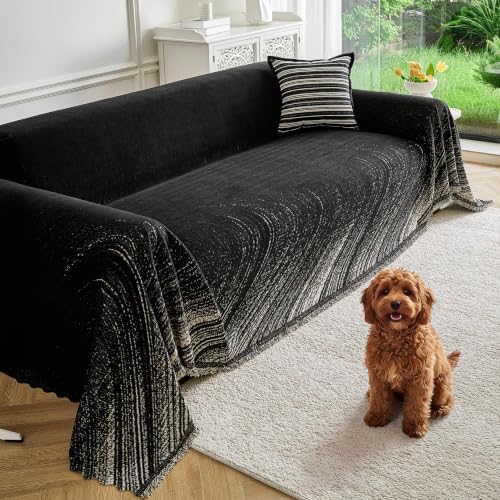 Couch Cover for Dogs Washable Sofa Cover, Sectional Couch Covers, Sofa Covers for 2 Cushion Couch, Non Slip Stripe Sofa Slipcovers Furniture Protector (Black 71x102) by Unknown