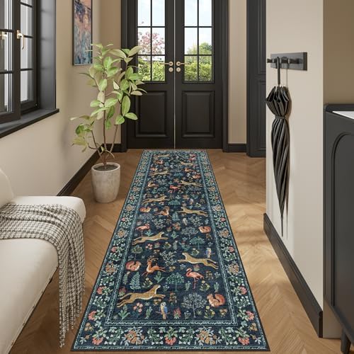 DUKINO 2x12 Washable Runner Rug, Non Slip Animal Rug for Kitchen Navy Blue - Image 7
