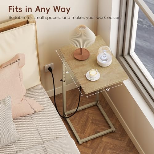 Vagusicc C Shaped End Table with Charging Station, Adjustable Height C Table End Table, Small Side Table for Couch, Couch Table Slide Under Sofa Table TV Tray Arm Table for Living Room,Bedroom,Natural - Image 5