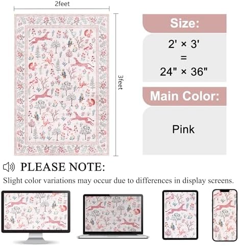 DUKINO 2x3 Entryway Rug, Washable Door Mat Animal Rug for Kitchen, Pink - Image 2