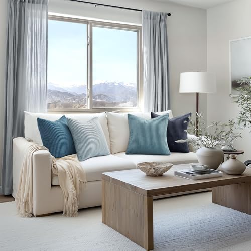 Topfinel BlueGray Decorative Throw Pillow Covers 16x16 Inch Set of 4,Soft Accent Corduroy Striped Gradient Color Small Cushion Cover for Beach,Patio,Balcony,Couch Living Room,Summer Home Decor - Image 5