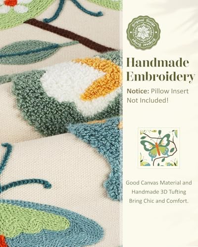Embroidered Throw Pillow Cover 18x18 Inch, Branch Butterfly - Image 2
