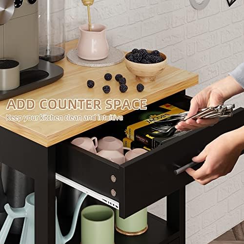Shintenchi Kitchen Island Cart with Storage,Rolling Kitchen Island Side Table on Wheels with Worktop,Single Door Storage Cabinet and Drawer for Kitchen,Dinning Room, Black - Image 4