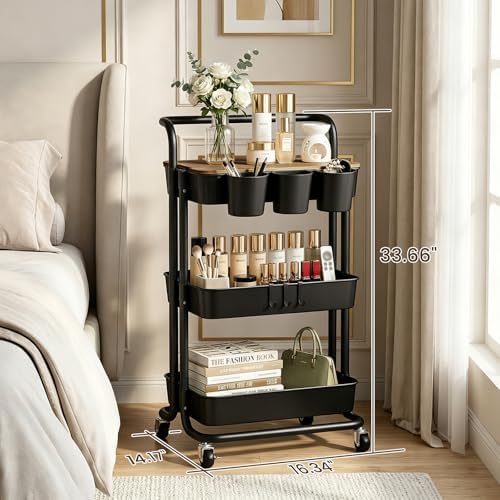 3 Tier Rolling Cart - Utility Cart with Table Top, Storage Organizer - Image 6