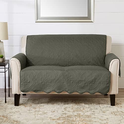Great Bay Home Reversible Loveseat Cover - Washable Slipcover Furniture Protector with Elastic Straps - Perfect for Kids & Pets - Quilted & Stitched Detail (Sage Green/Light Gray) by GreatBayHome