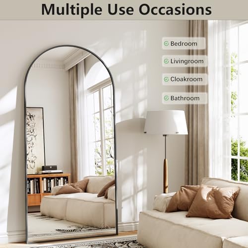Large Full Length Mirror, 30"x71" Arched Floor Mirror Full Length with Stand, Room Decor Big Full Body Mirror with HD Tempered Glass Aluminum Frame for Bedroom Living Room, Black - Image 3